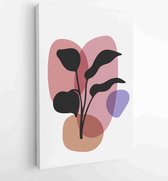 Botanical wall art vector set. Earth tone boho foliage line art drawing with abstract shape. 1 - Moderne schilderijen – Vertical – 1866300562 - 115*75 Vertical