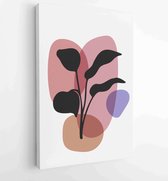 Botanical wall art vector set. Earth tone boho foliage line art drawing with abstract shape. 1 - Moderne schilderijen – Vertical – 1866300562 - 50*40 Vertical