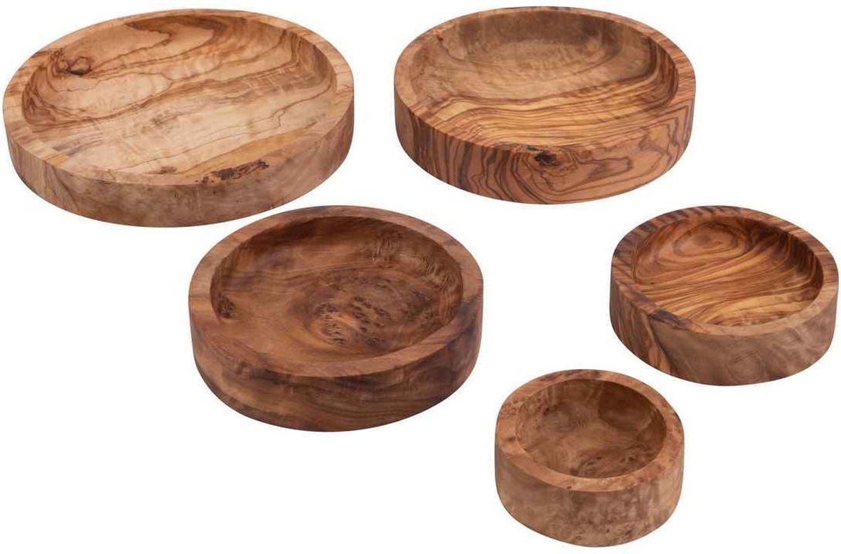 Bowls and Dishes Pure Olive Wood Schalenset laag 68101214 cm