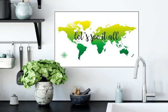 Stickers muraux - Sticker Feuille - Wereldkaart - Vert - Boussole - 60x40 cm - Feuille Adhésive - Stickers muraux Chambre d'Enfant - Papier Peint Auto Adhésif