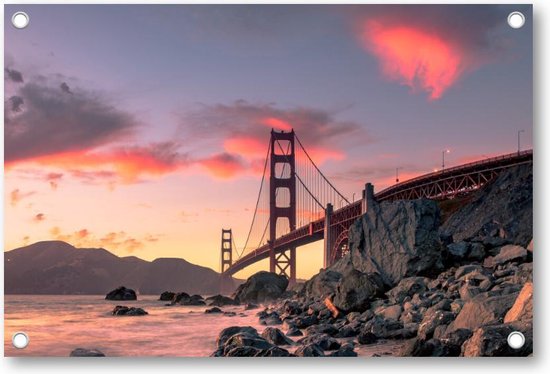 Golden Gate Bridge - zonsondergang - San Francisco, Californië - Tuinposter 120x80 - Wanddecoratie - Landschap