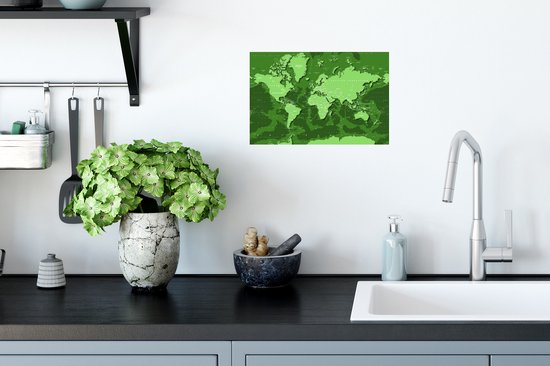 Stickers muraux - Wereldkaart - Résistant - Vert - 30x20 cm - Film Adhésif