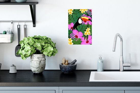 Stickers muraux - Illustration printanière toucan - 20x30 cm - Feuille adhésive