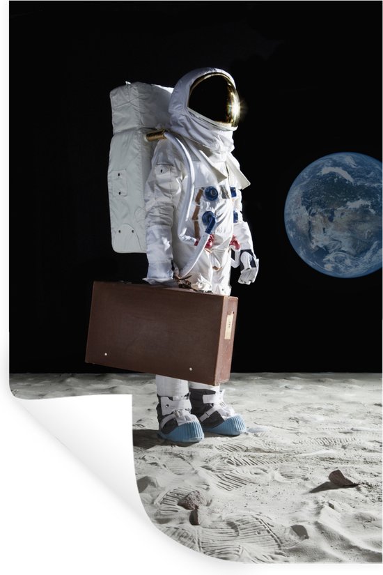 Sticker Muursticker Astronautes dans l'espace - Astronaute dans l'espace avec valise - 20x30 cm - feuille autocollante - sticker mural repositionnable