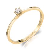 Lovebird LB123 - Gouden damesring met briljant - Dames - Maat 58 - Diamant - 3 mm - Briljant Geslepen - 0,10 Karaat - 14 Karaat - Goud