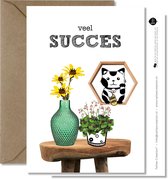 Tallies Cards - greeting  - wenskaarten - Succes - Plant  - Set van 4 ansichtkaarten - succes - geluk - wens - Inclusief kraft envelop - 100% Duurzaam