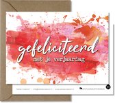 Tallies Cards - greeting  - wenskaarten - Gefeliciteerd - Aquarel  - Set van 4 ansichtkaarten - verjaardagskaart - verjaardag - felicitatie - proficiat - Inclusief kraft envelop -