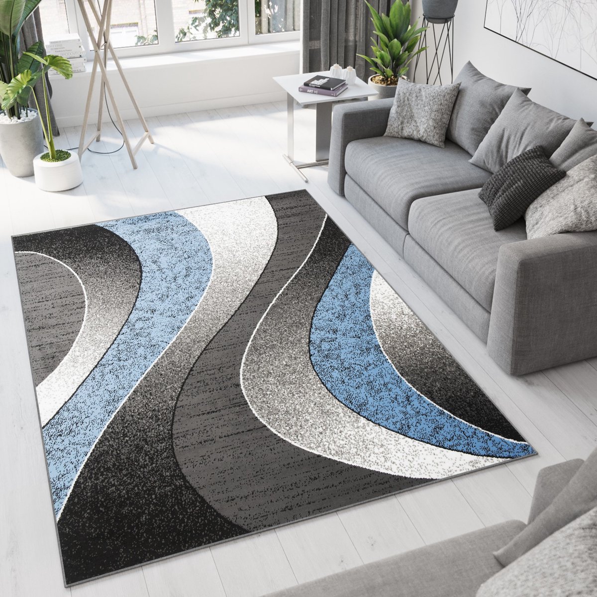 Tapiso Dream Vloerkleed Grijs Blauw Modern Golven Woonkamer Tapijt Maat- 250x300