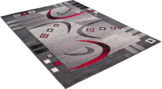 Tapiso Dream Vloerkleed Grijs Rood Abstract Modern Woonkamer Tapijt Maat- 80x150