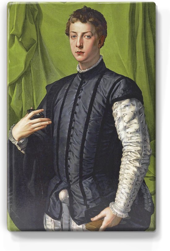 Portret van Lodovico Capponi - Bronzino - 19,5 x 30 cm - Niet van echt te onderscheiden schilderijtje op hout - Mooier dan een print op canvas - Laqueprint.