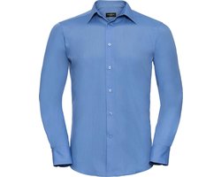 Russell Collectie Heren Lange Mouw Poly-Katoen Gemakkelijke Verzorging op maat gemaakt Poplin Shirt (Bedrijfsblauw)