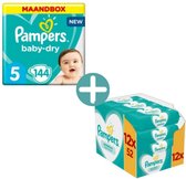 Pampers Baby Dry Maat 5 - 144 luiers + Pampers Sensitive Billendoekjes 624