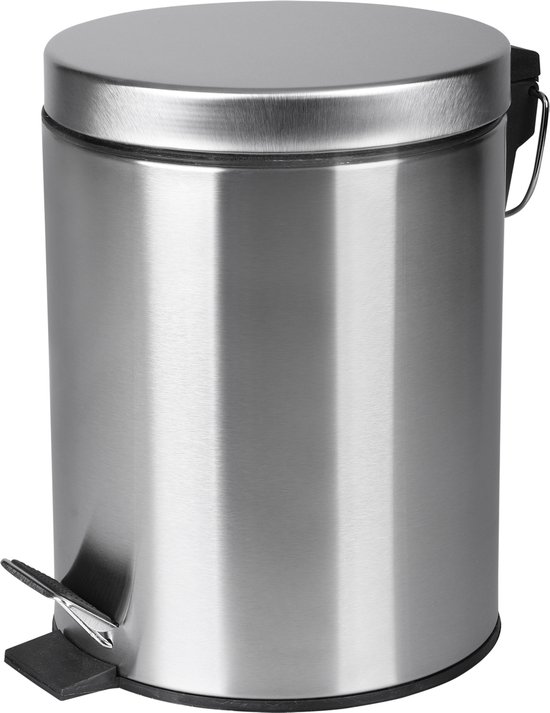 Differnz Pedaalemmer Mat Chroom – Prullenbak Badkamer – Afvalbakje – 5 liter