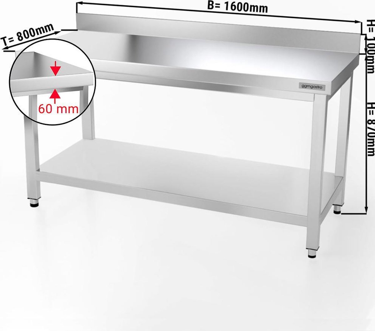 Royal Catering Roestvrijstalen Werktafel Stalen Professionele Werkbank voor in de Keuken 100x60cm Max 250kg Draagkracht Opstaande Rand RCAT-100/60-N Royal Catering Roestvrijstalen Werktafel Stalen Professionele Werkbank voor in de Keuken 100x60cm Max 250kg Draagkracht Opstaande Rand RCAT-100/60-N