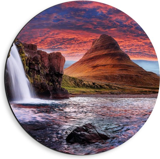 Dibond Wandcirkel - Waterfalls of Iceland - 40x40cm Foto op Aluminium Wandcirkel (met ophangsysteem)