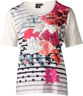 Dames shirt gestreept met bloem wit | Maat 2XL