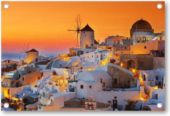 Oia bij zonsondergang, Santorini Griekenland - Tuinposter 90x60 - Wanddecoratie - Besteposter
