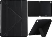 Millet-textuur PU + siliconen volledige dekking lederen tas met multi-opvouwbare houder voor iPad Air (2020) 10,9 inch (zwart)