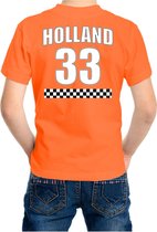 Oranje race supporter t-shirt - nummer 33 - Holland / Nederland fan shirt / kleding voor kinderen 134/140