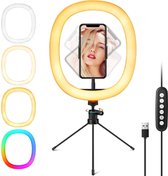 ringlight met statief - ZINAPS 12 Inch RGB selfie Ring Light met statief en Mobile Phone Holder, 150 Lamp Beads 2600-6000K, 3 Lighting Modes, 10 Helderheid Aanpassingen voor YouTub