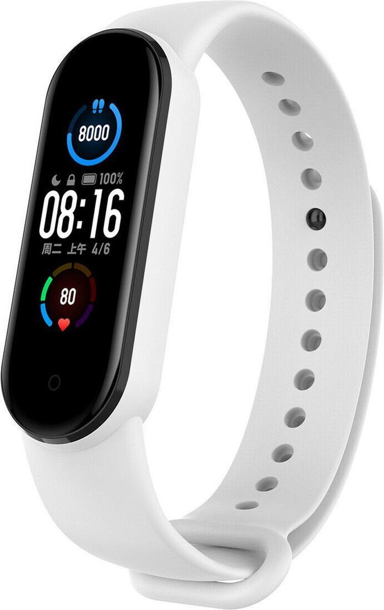 Strap-it Siliconen bandje - geschikt voor Xiaomi Mi Band 5 / Mi Band 6 - wit