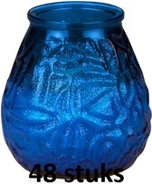 48 stuks low boys transparant blauw glazen terras- tuinkaarsen 100/100 (70 uur)