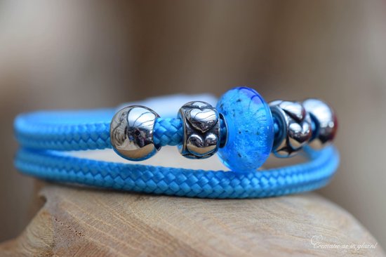 Armband Mét Crematie-as Glasbedel Voor Heren Én Dames-wordt Op Maat Voor U Gemaakt!-5mm Sail Rope Turquoise-herinneringssieraad-assieraad-muranoglas Transparant Turquoise-as Vast In Glas Verwerkt-armband Met As Kraal+bedels-urn Mens-urn Dier-hond-kat