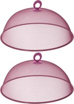 Set van 2x stuks metalen vliegenkappen/voedselkappen roze rond 35 cm