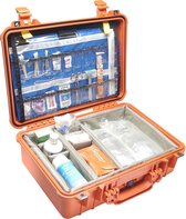 Peli 1500 Case Oranje EMS uitvoering  - EMS Kit deksel interieur en klittenbandvakverdeling