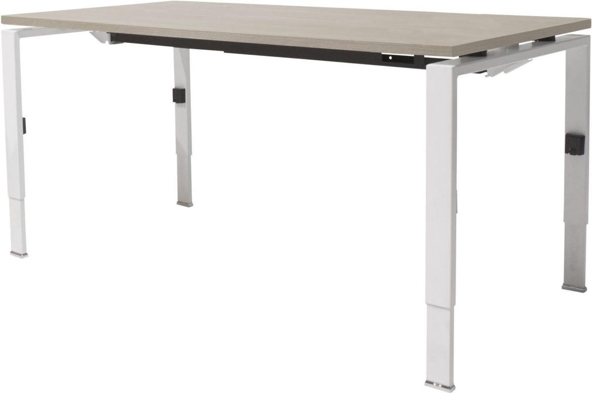 Schaffenburg Linesto N4 bureau hoogte instelbaar (65-85cm) met 180x80cm robson eiken zwevend 25mm blad en wit (RAL9010) vierpoot N-frame (poot rechthoekig 66 x 26 mm.) (met geintegreerde kabelgoot)