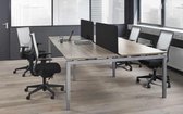 Hoogte verstelbare Bench werkplek Kubus breed 420CM bladkleur Licht Eiken framekleur Zwart (RAL9011) aantal werkplekken 6