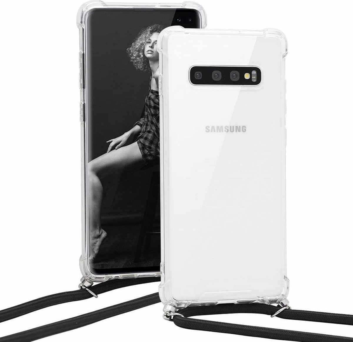 Etui de protection avec cordon pour Samsung S10 transparent
