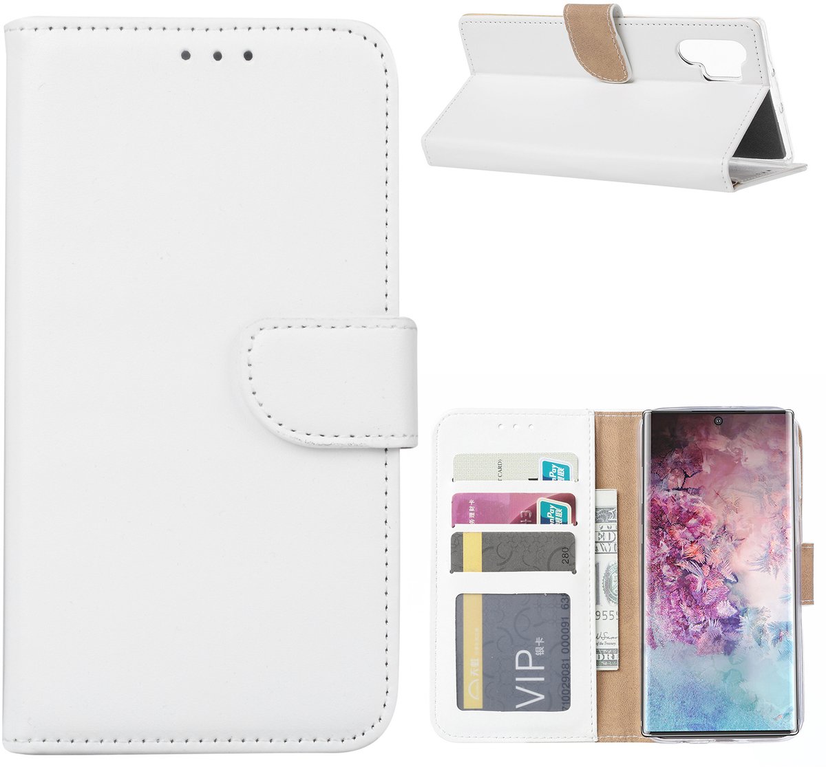 Ntech Portemonnee Hoesje Geschikt Voor Samsung Galaxy Note 10 Plus - Wit