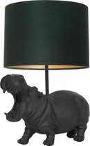 Light & Living Hippo lampenvoet - met groene kap - nijlpaard - 55 cm hoog - Ø kap 30 cm - zwart