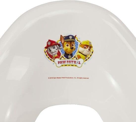 Witte wc-brilverkleiner met Paw Patrol-logo met Chase, Marshall en Rubble.