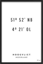 Poster Coördinaten Hoogvliet A4 - 21 x 30 cm (Exclusief Lijst)