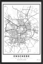 Poster Stad Enschede - A4 - 21 x 30 cm - Inclusief lijst (Zwart Aluminium) Citymap - Stadsposter Enschede - Plaatsnaam poster Enschede - Stadsplattegrond