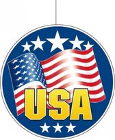 2x stuks USA/Amerikaanse vlag hangdecoratie 28 cm van karton - Landen feestartikelen/versieringen