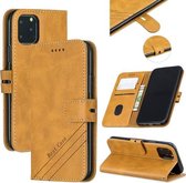 Stiksels Stijl 2-Kleur Koe Textuur Horizontale Flip PU Lederen Case met Houder & Kaartsleuf & Lanyard Voor iPhone 12 mini (Geel)