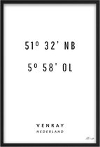 Poster Coördinaten Venray A3 - 30 x 42 cm (Exclusief Lijst)