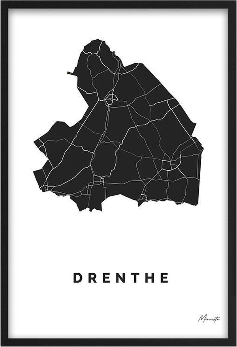 Poster Provincie Drenthe - A3 - 30 x 40 cm - Inclusief lijst (Zwart MDF)