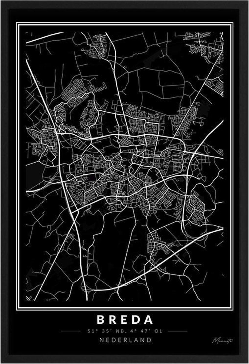 Poster Stad Breda - A3 - 30 x 40 cm - Inclusief lijst (Zwart MDF)