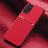 Voor OPPO Reno6 Pro + 5G Classic Tilt Strip Grain Magnetische Schokbestendige PC + TPU Case (Rood)