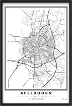 Poster Stad Apeldoorn - A2 - 42 x 59,4 cm - Inclusief lijst (Zwart Aluminium)