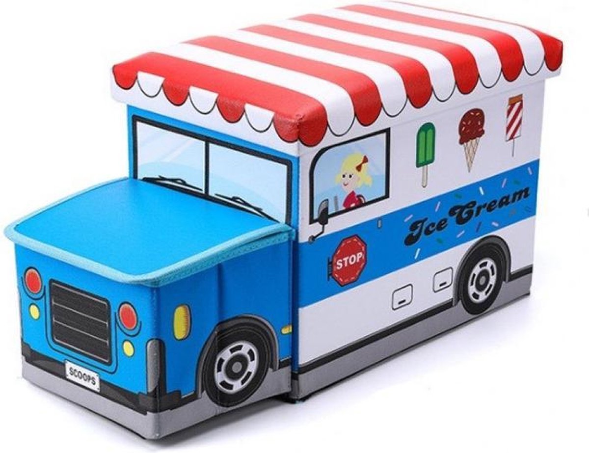 Clever Storage Opbergbox speelgoed blauwe ijscowagen - Blauw - Sorteervakken, Met deksel, Opvouwbaar