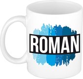 Roman naam cadeau mok / beker met  verfstrepen - Cadeau collega/ vaderdag/ verjaardag of als persoonlijke mok werknemers