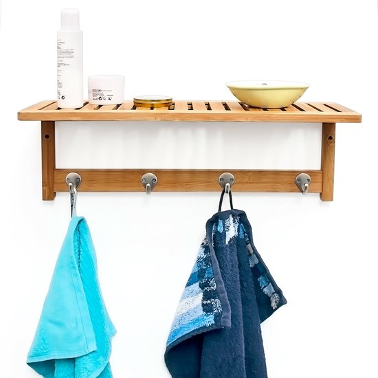 Relaxdays Handdoekrek Muur Bamboe Met Plankje Badhanddoekhouder Muurbevestiging 598579529