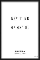 Poster Coördinaten Gouda A2 - 42 x 59,4 cm (Exclusief Lijst)
