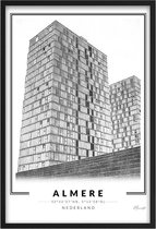 Poster Straatbeeld Almere - A4 - 21 x 30 cm - Inclusief lijst (Zwart Aluminium)