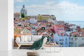 Behang - Fotobehang Pastelkleurige huisjes van het oude district Alfama in Portugal - Breedte 360 cm x hoogte 240 cm